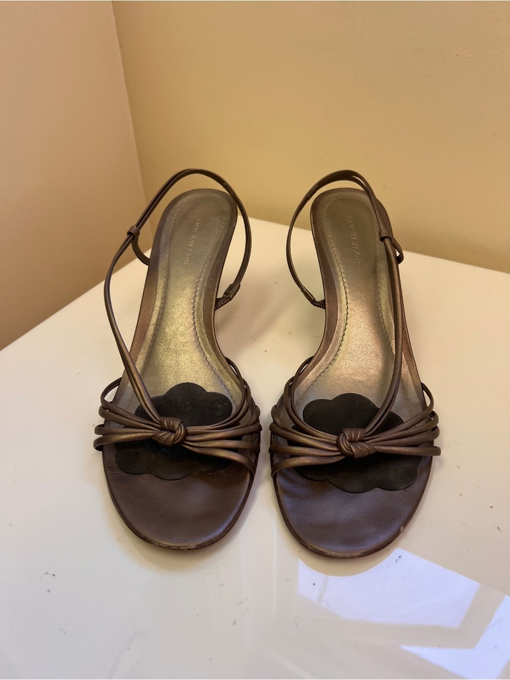 Ann Taylor Metallic Brown Knot-Front Slingback Sandals